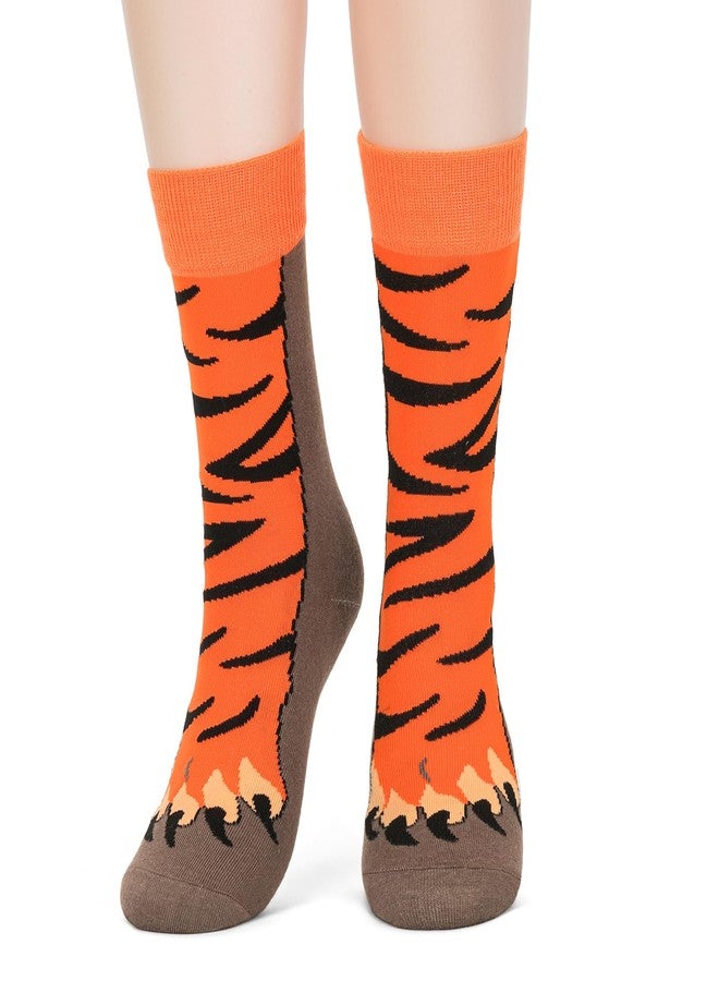 FreeNFond Funny Animal Paw Socks, Crazy Crew Socks for Kids Adult, Gag Gifts for White Elephant Gift Exchange (US, Alpha, One Size, Regular, Regular, Orange, Tiger) - Image 1